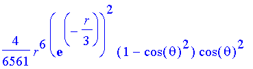 4/6561*r^6*exp(-1/3*r)^2*(1-cos(theta)^2)*cos(theta)^2