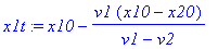 x1t := x10-v1*(x10-x20)/(v1-v2)